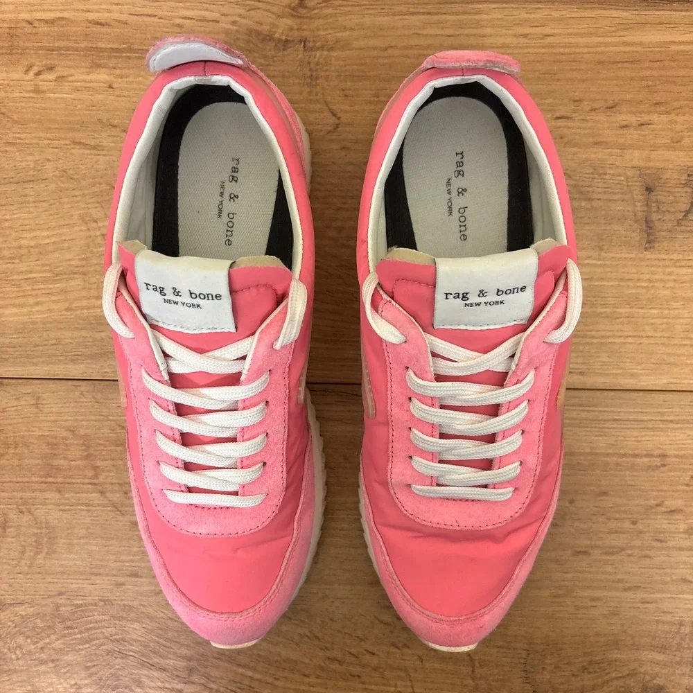 RAG & BONE Retro Runner Lace Up Low Top Sneaker Neon Pink Women Size 38.5 Sporty